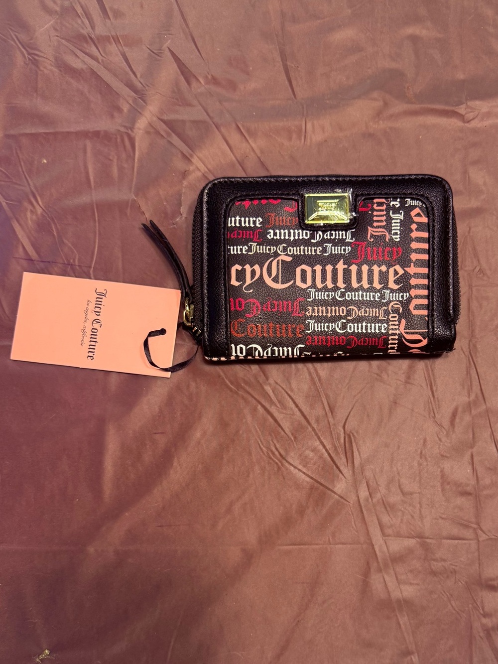 NWT Y2K Juicy Couture Black Pink Multi Block Party Logo Medium Zip Bifold Wallet - Picture 2 of 10